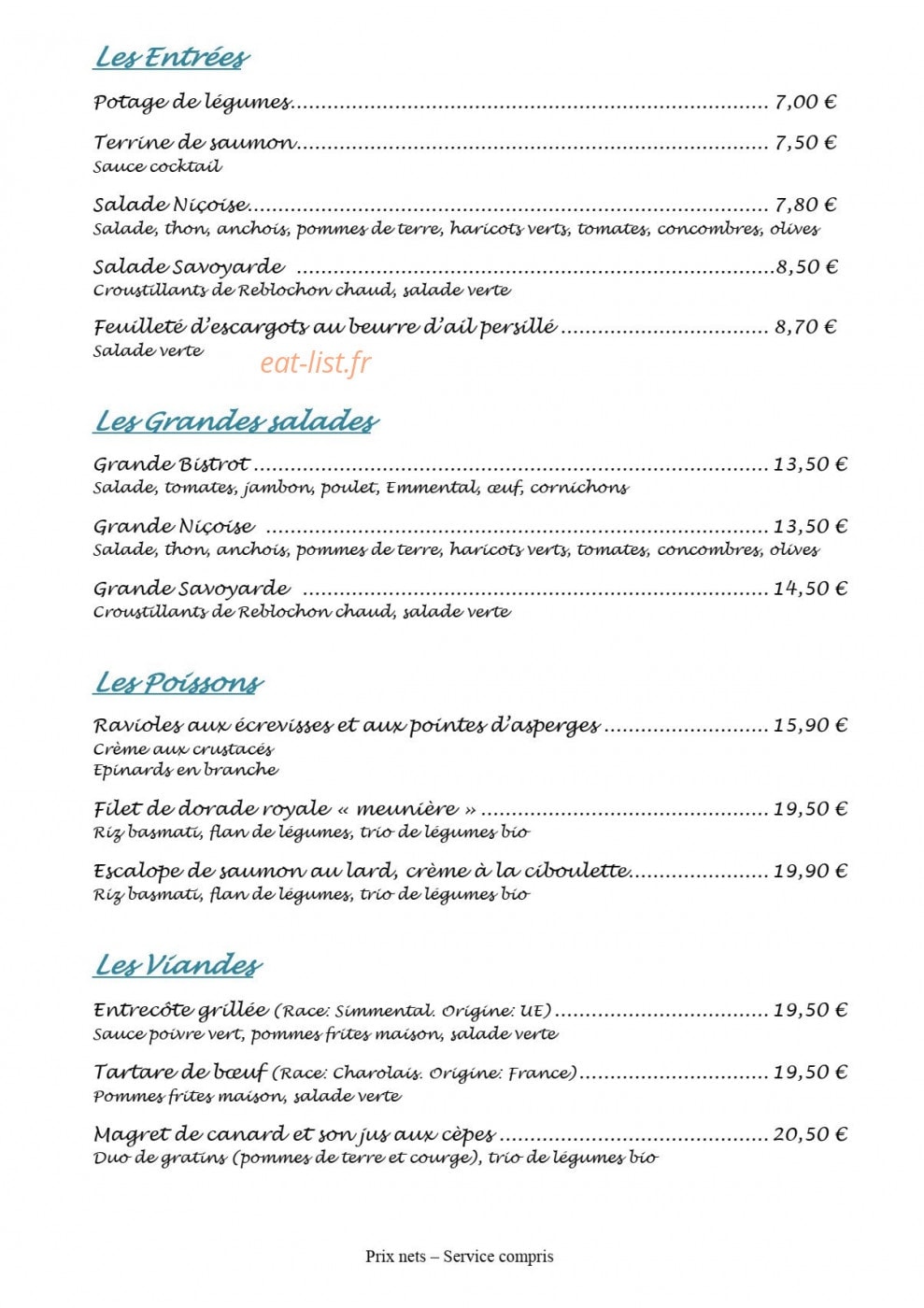Auberge d'Argonay — carte page 3