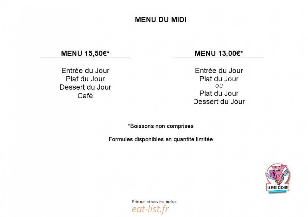 Petit Cochon — carte page 2