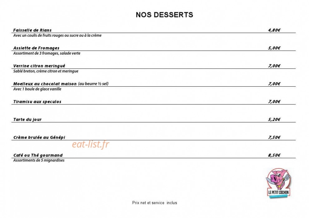 Petit Cochon — carte page 8
