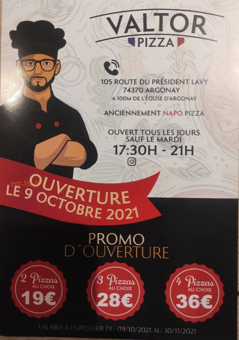 Pizzas Valtor — carte page 1