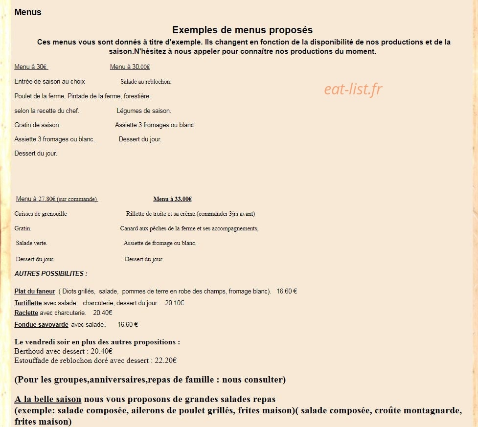 Auberge la Ferme de Ferrières — carte page 1