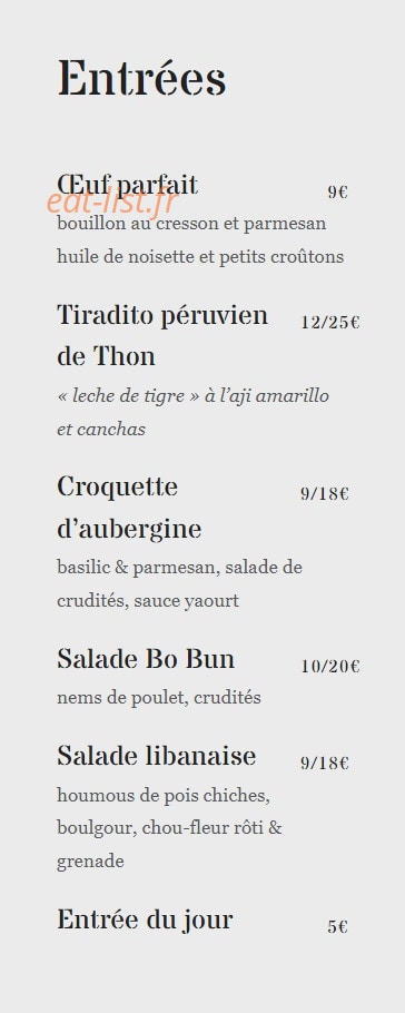 Café Cuisine — carte page 1