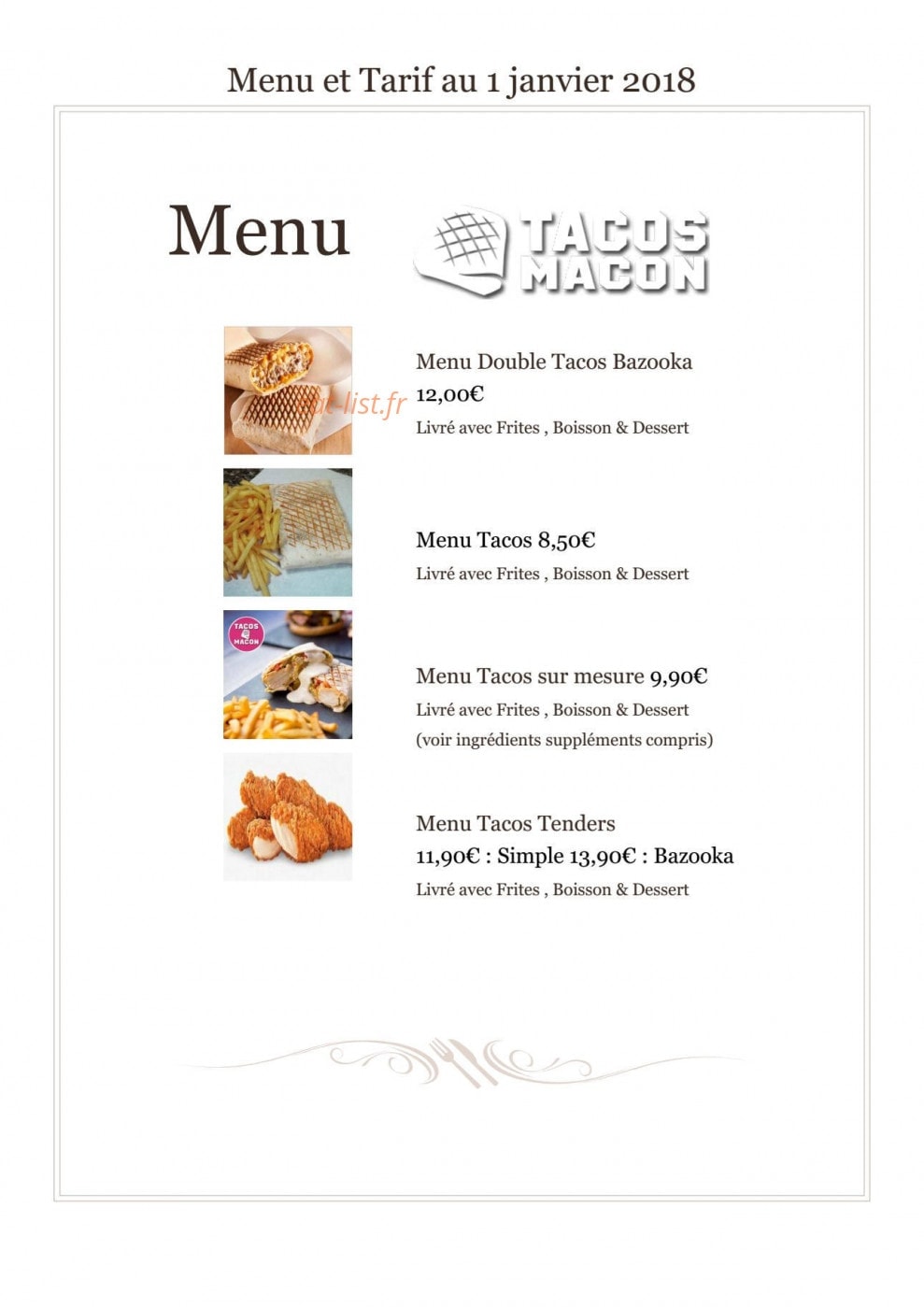 Tacos Macon — carte page 1