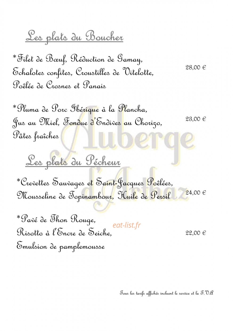 Auberge D'arthaz à Arthaz Pont Notre Dame - Menu Et Photos