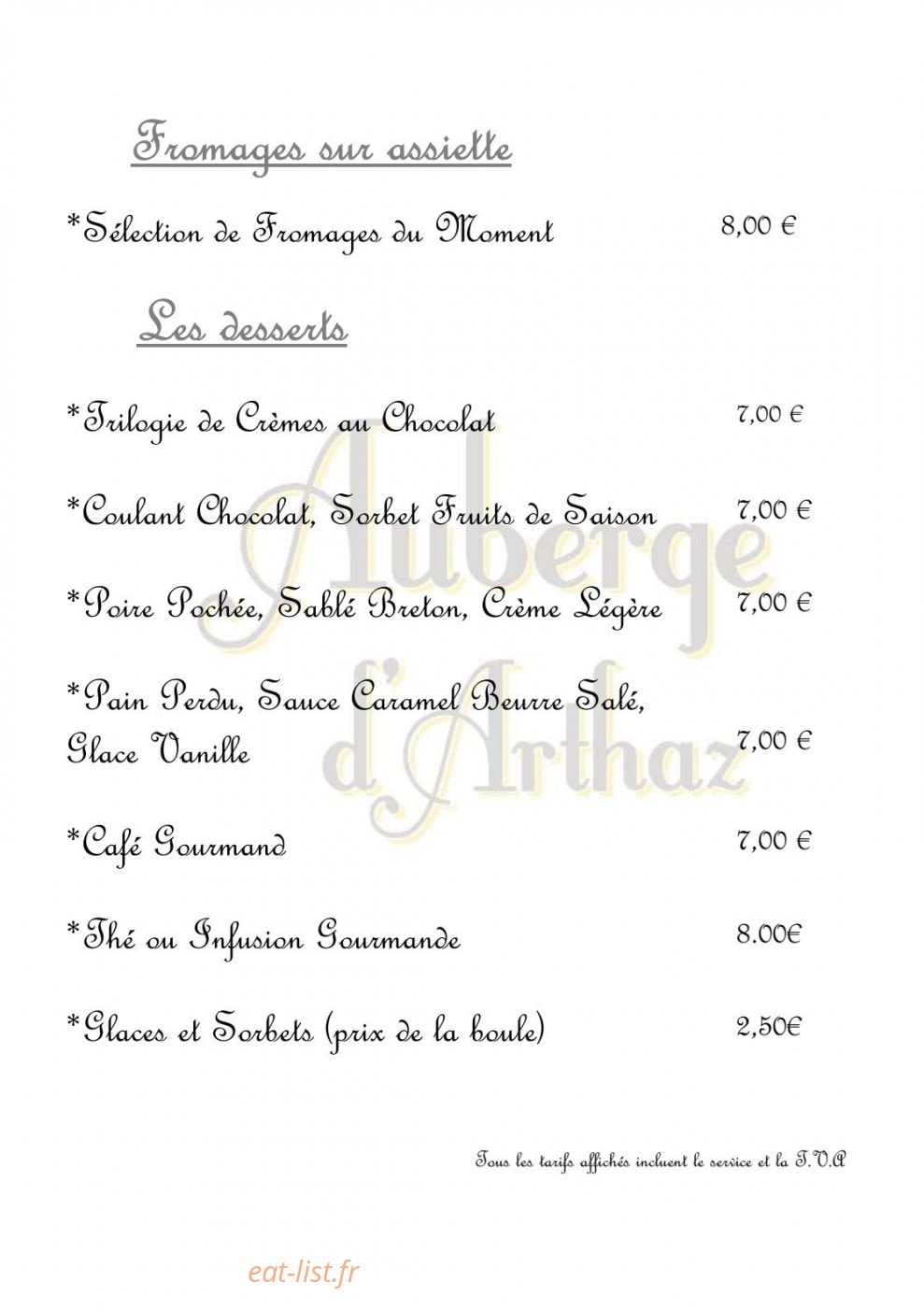 Auberge d'Arthaz — carte page 3
