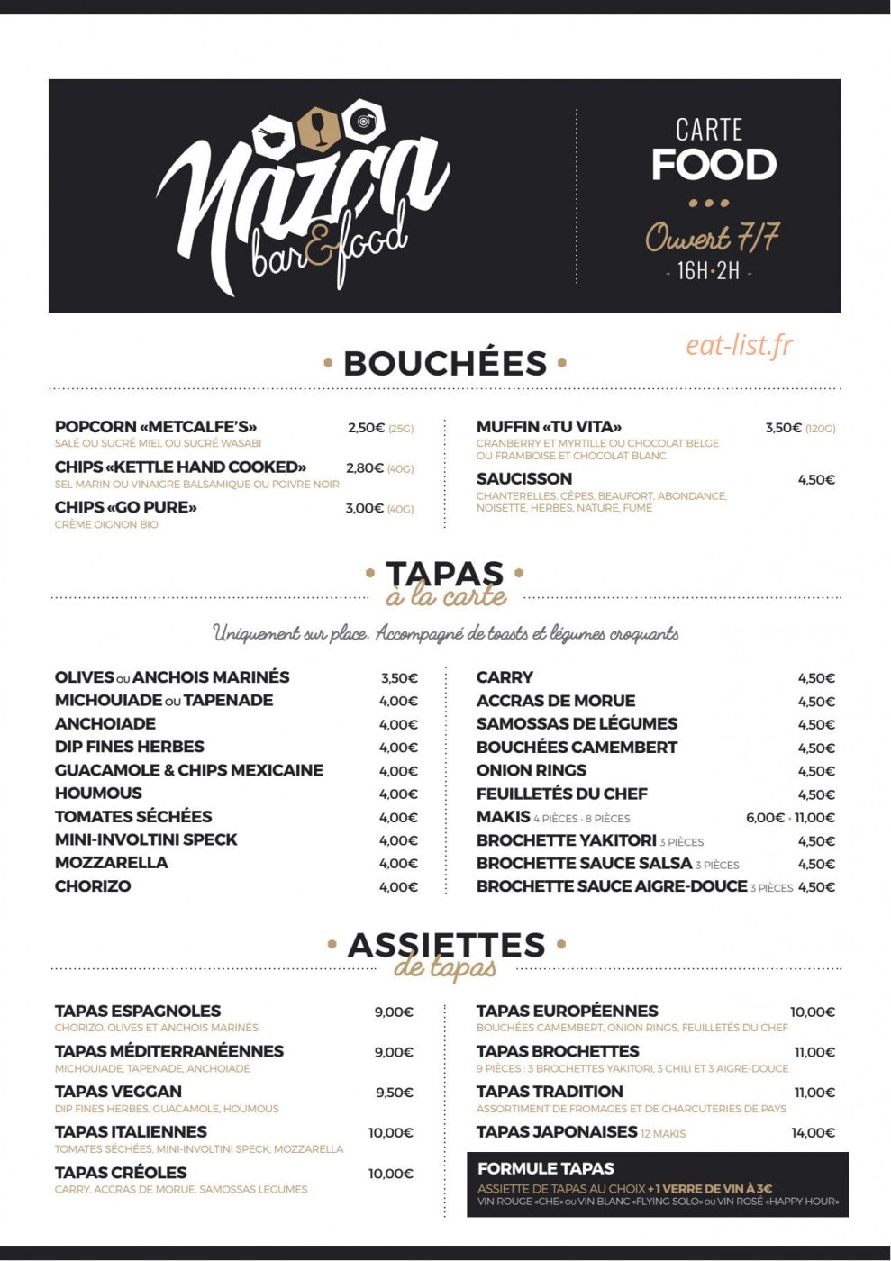 nazca bar & food — carte page 1