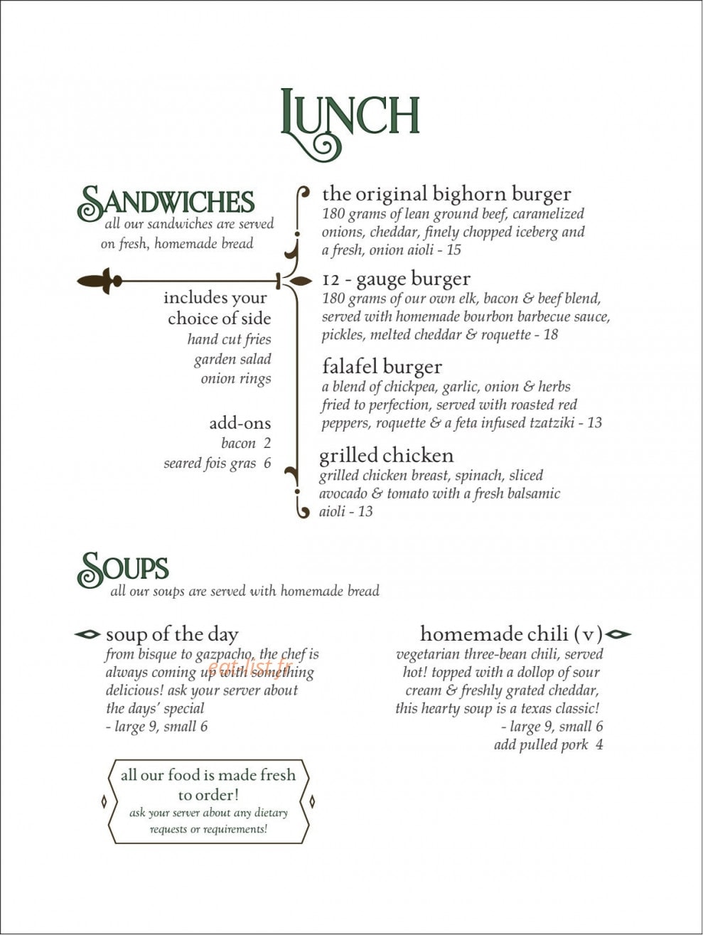 Bighorn Bistro & Bakery — carte page 2