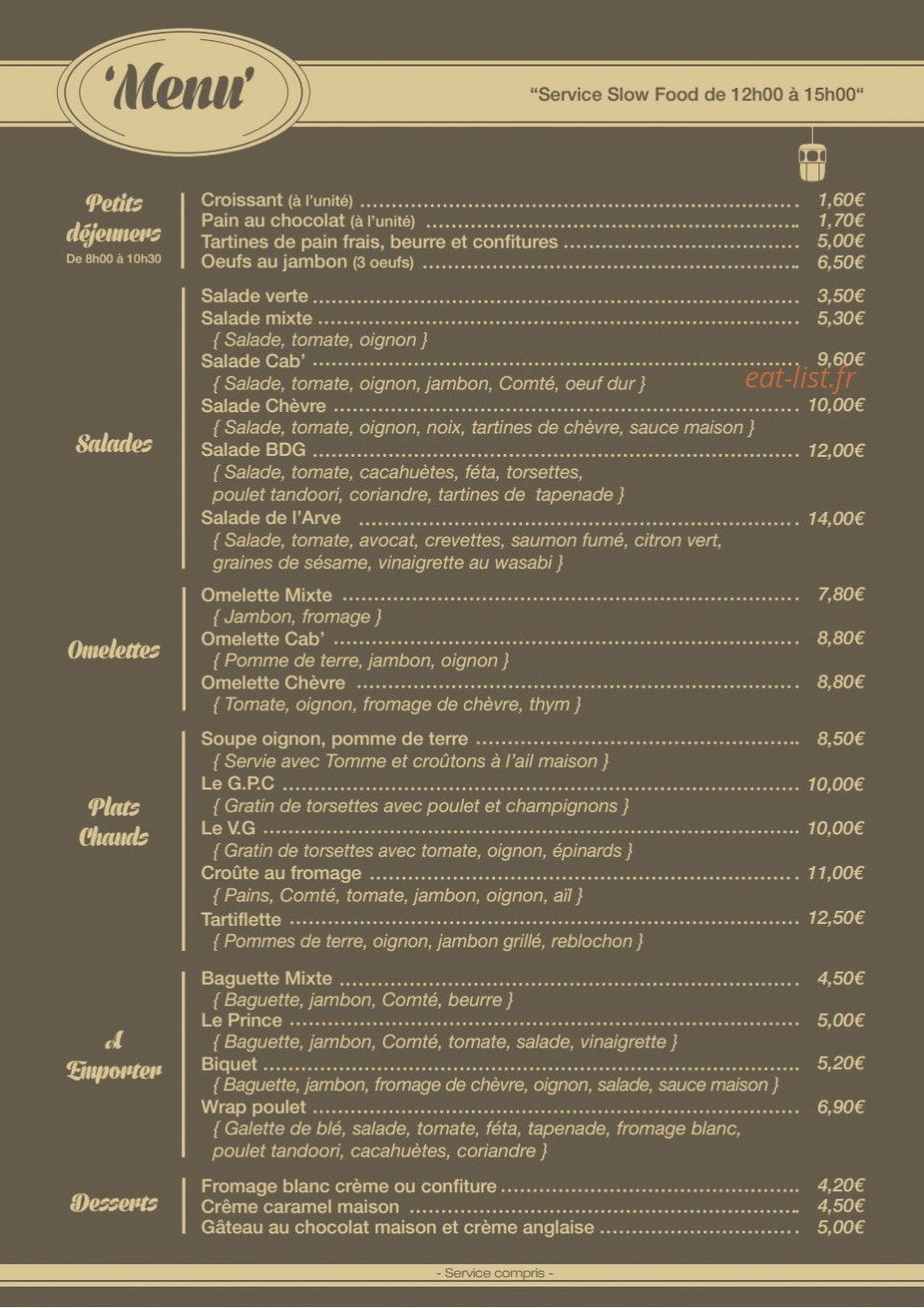 La Cab' — carte page 1
