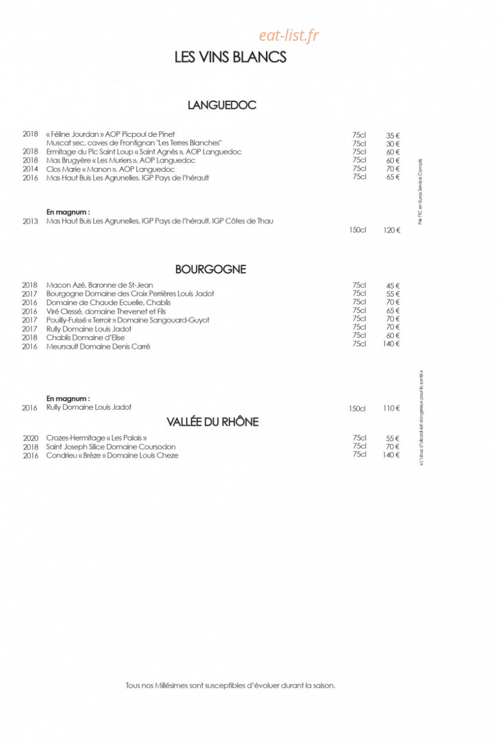 La Fruitière — carte page 9