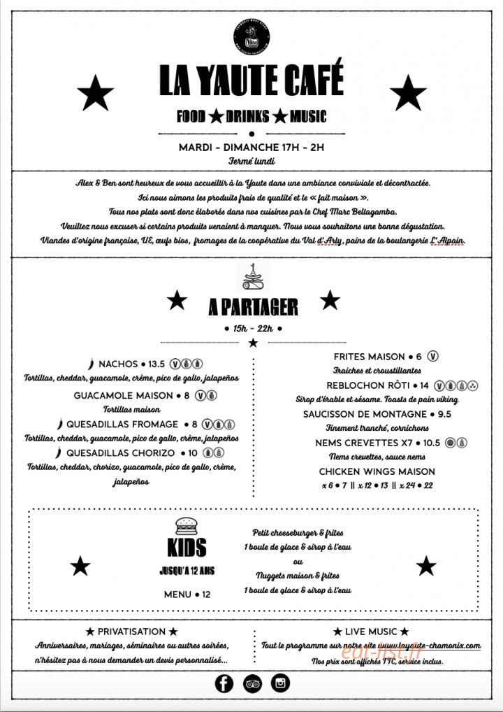 La Yaute Cafe — carte page 1