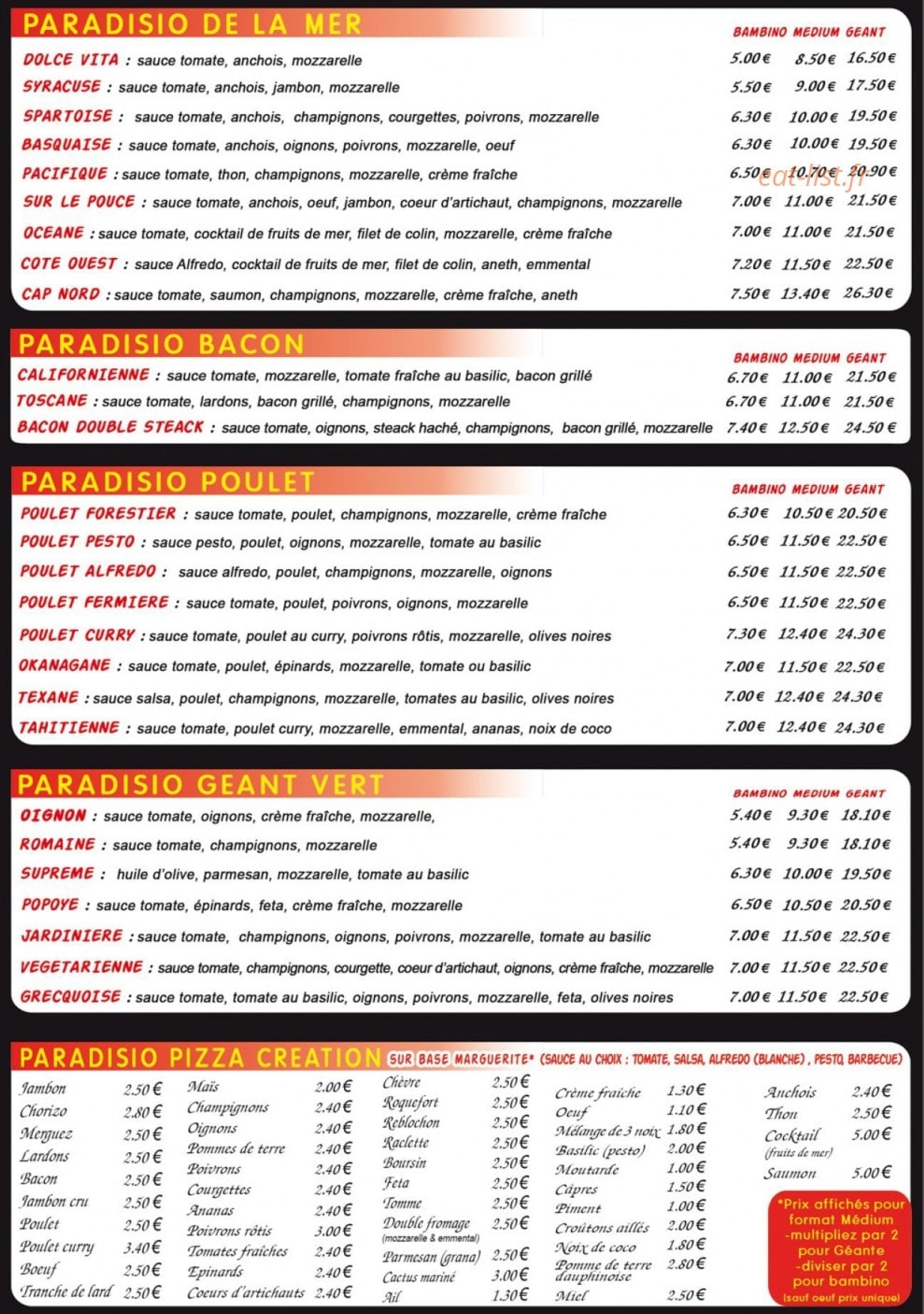 Paradisio Pizza — carte page 3
