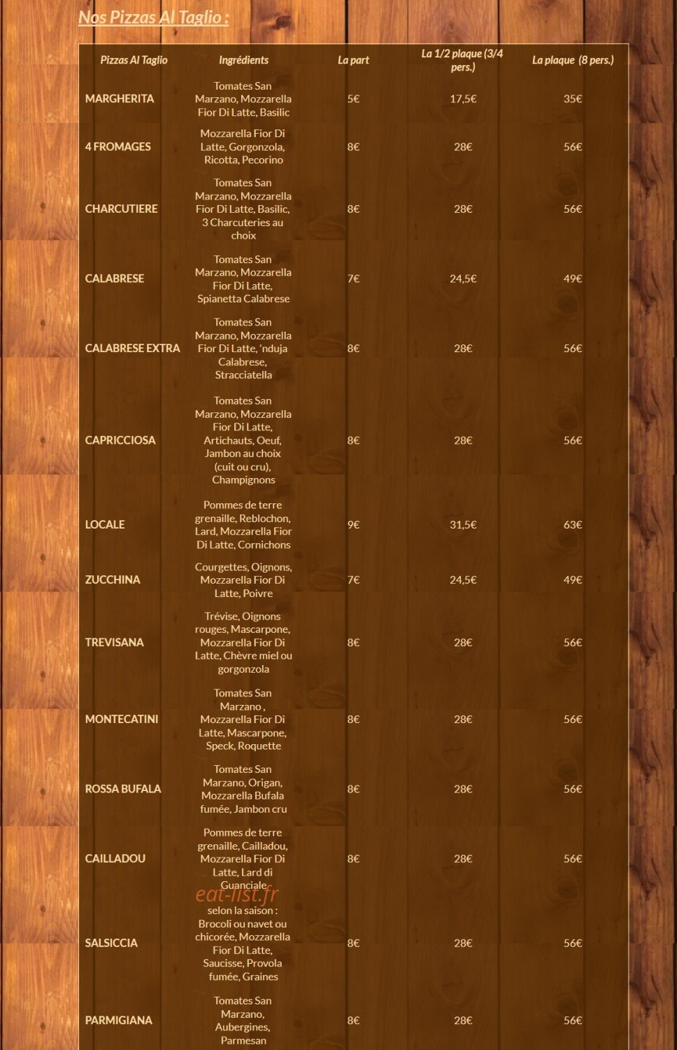 Pizza & Vino — carte page 1
