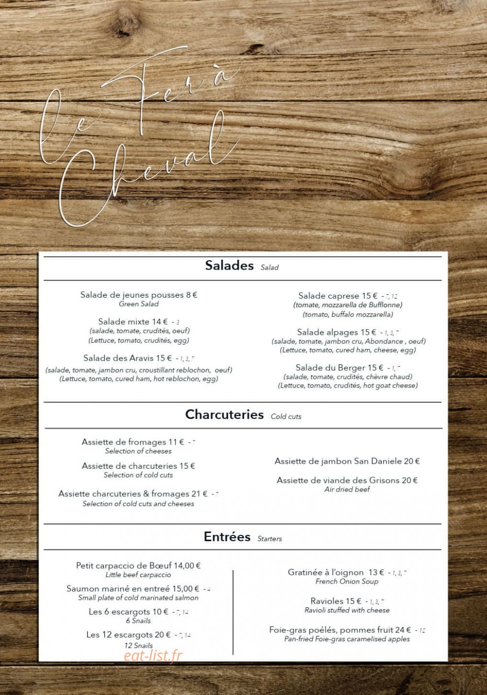 Restaurant Le Fer à Cheval — carte page 1