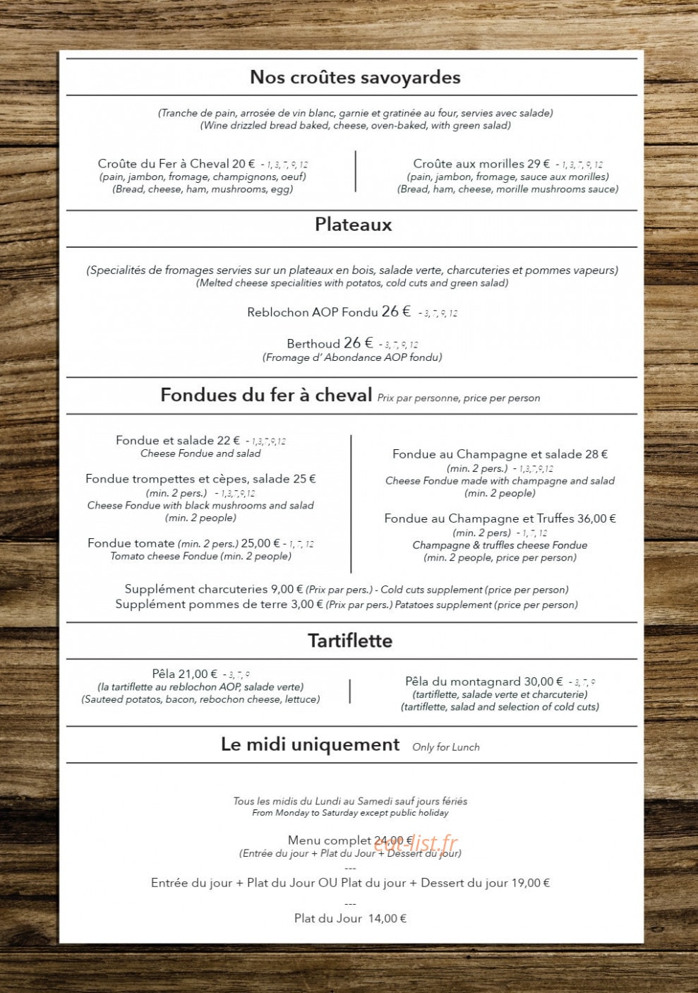 Restaurant Le Fer à Cheval — carte page 2