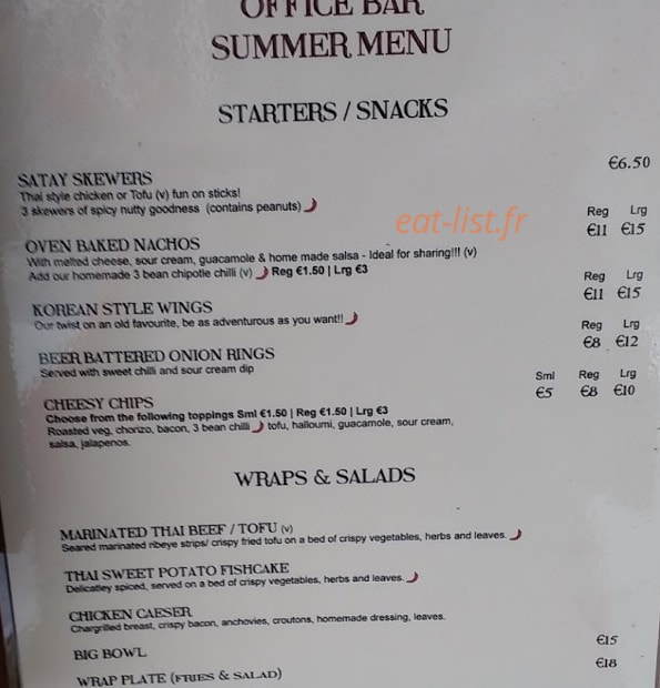 The Office Bar — carte page 2