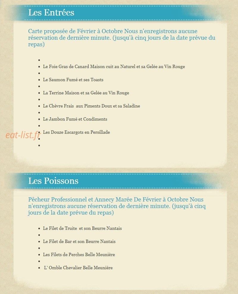 Auberge du Roselet — carte page 1