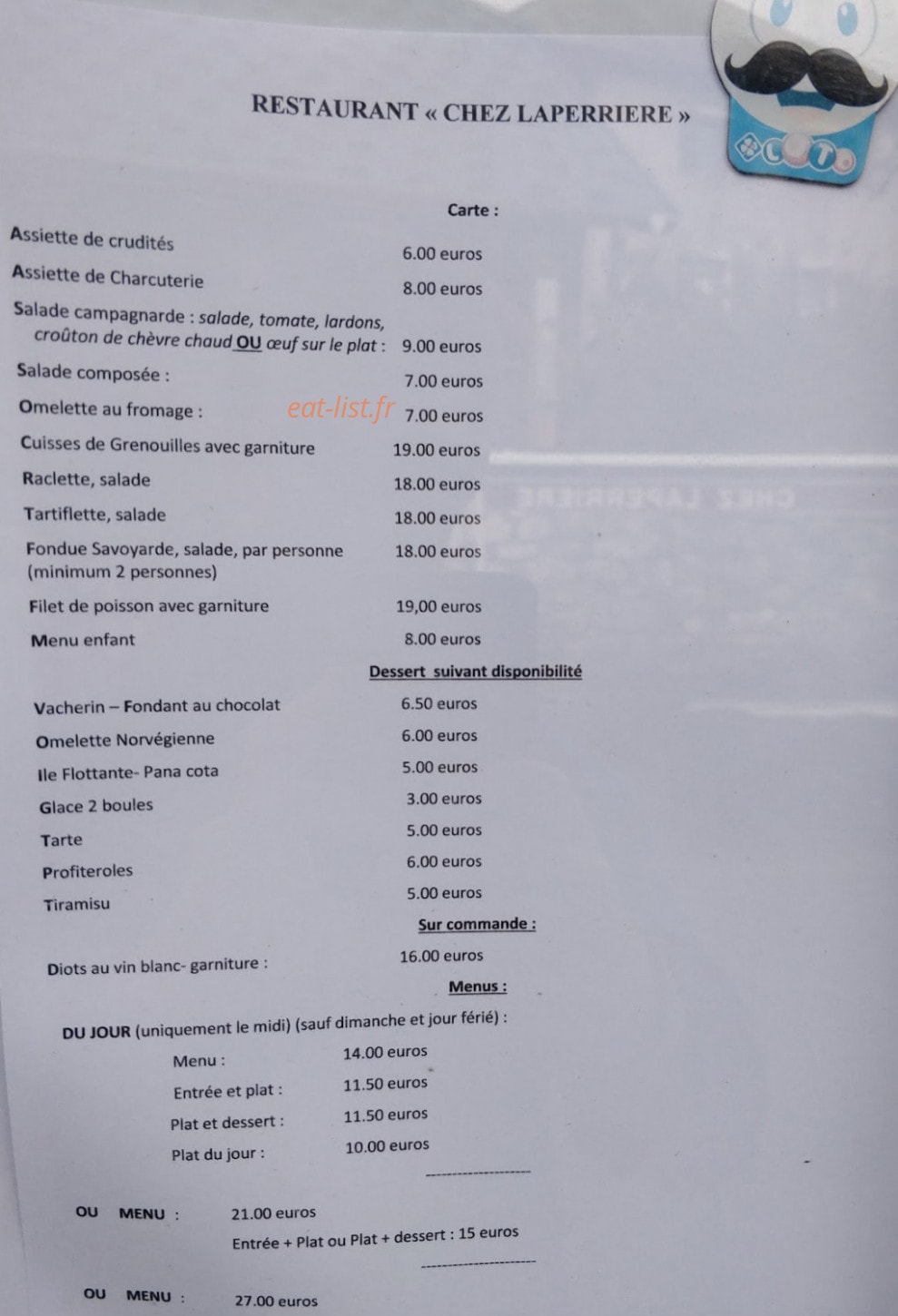 Chez Laperriere — carte page 1