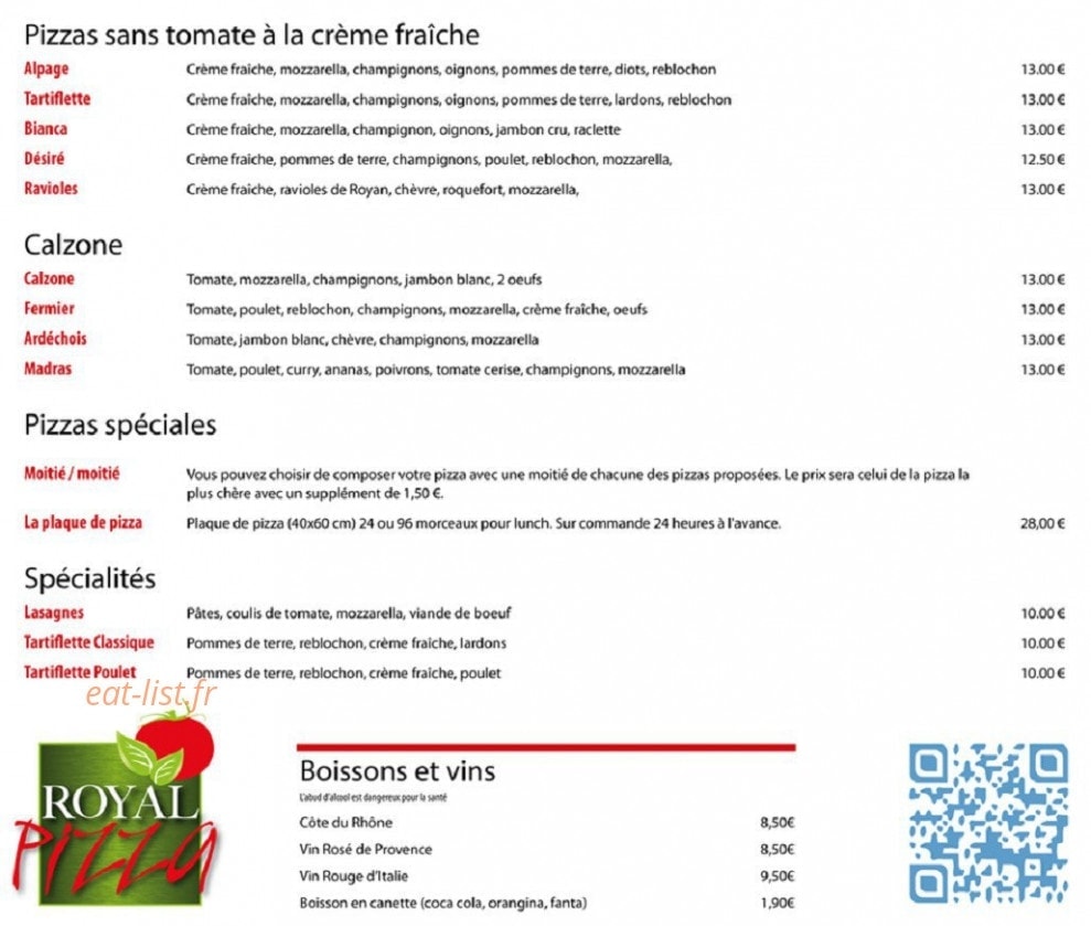 Royal Pizza — carte page 2