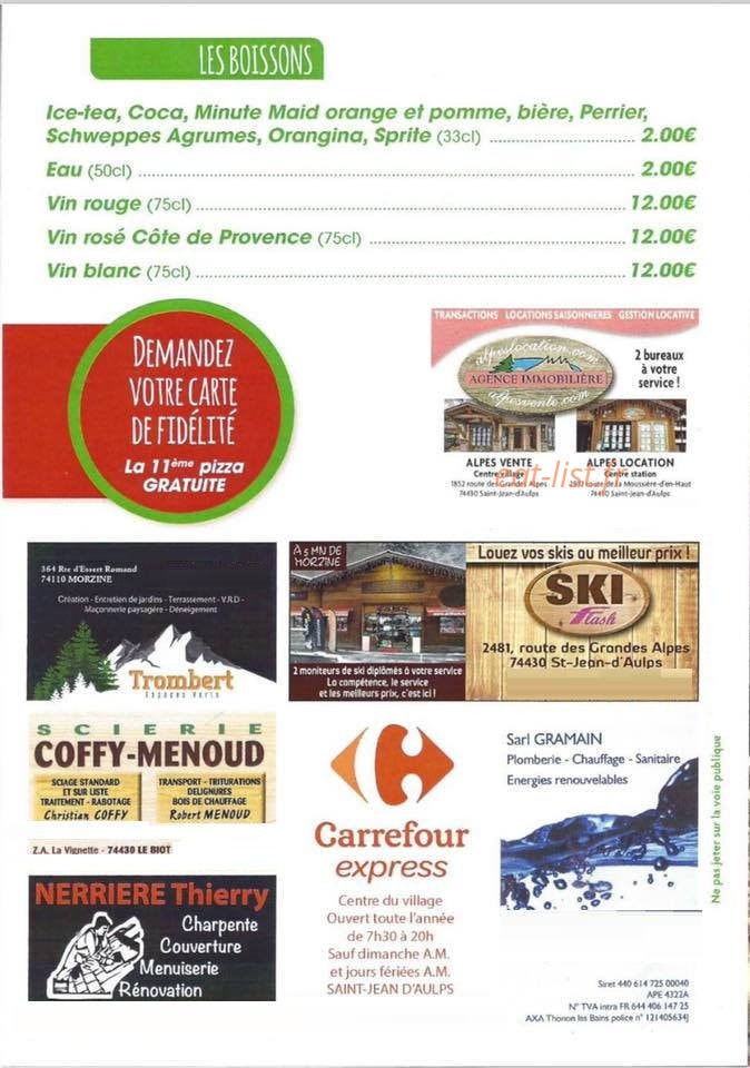 Casa Pizza — carte page 3