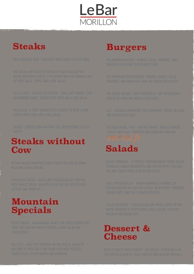 Le Bar Morillon — carte page 1