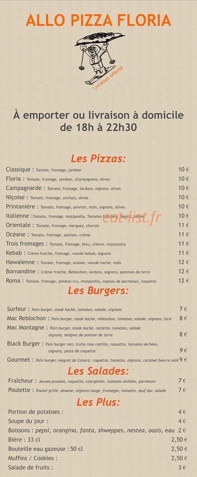 Allo Pizza Floria — carte page 1