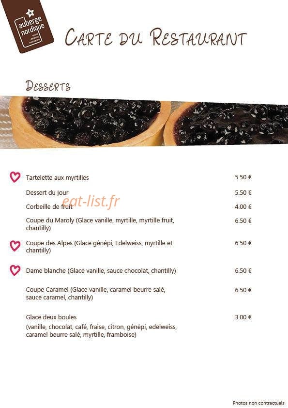 Carte et menu de Auberge Nordique à Le Grand Bornand — Desserts