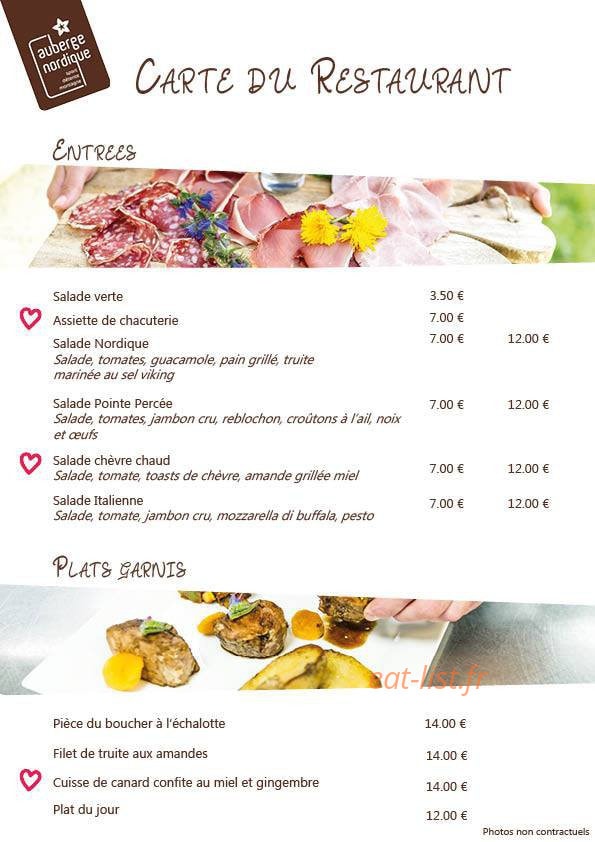 Carte et menu de Auberge Nordique à Le Grand Bornand — Entrées et plats garnis