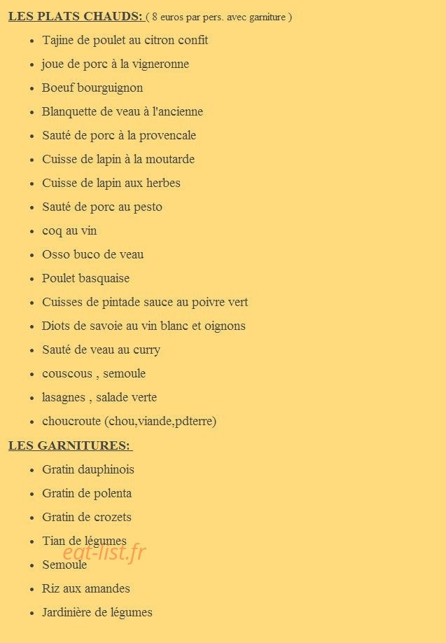 Carte et menu de Le Coin Gourmand à Le Grand Bornand — Les plats chauds et garnitures
