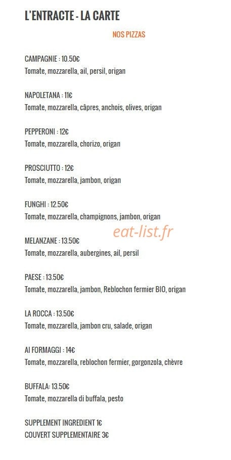 Restaurant L'Entracte — carte page 1