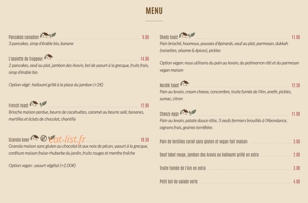 Shed Café — carte page 1