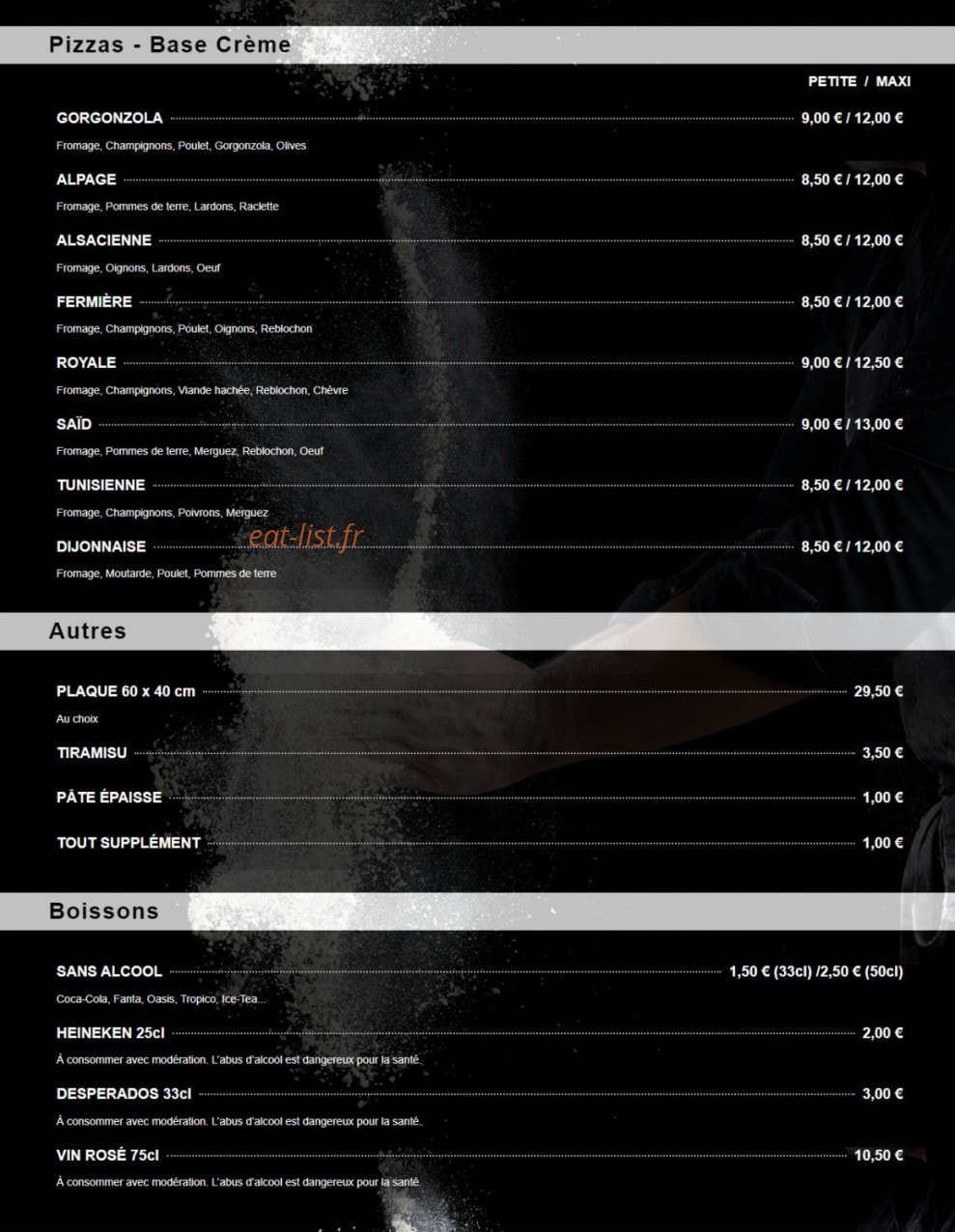 Marnaz Pizza — carte page 1