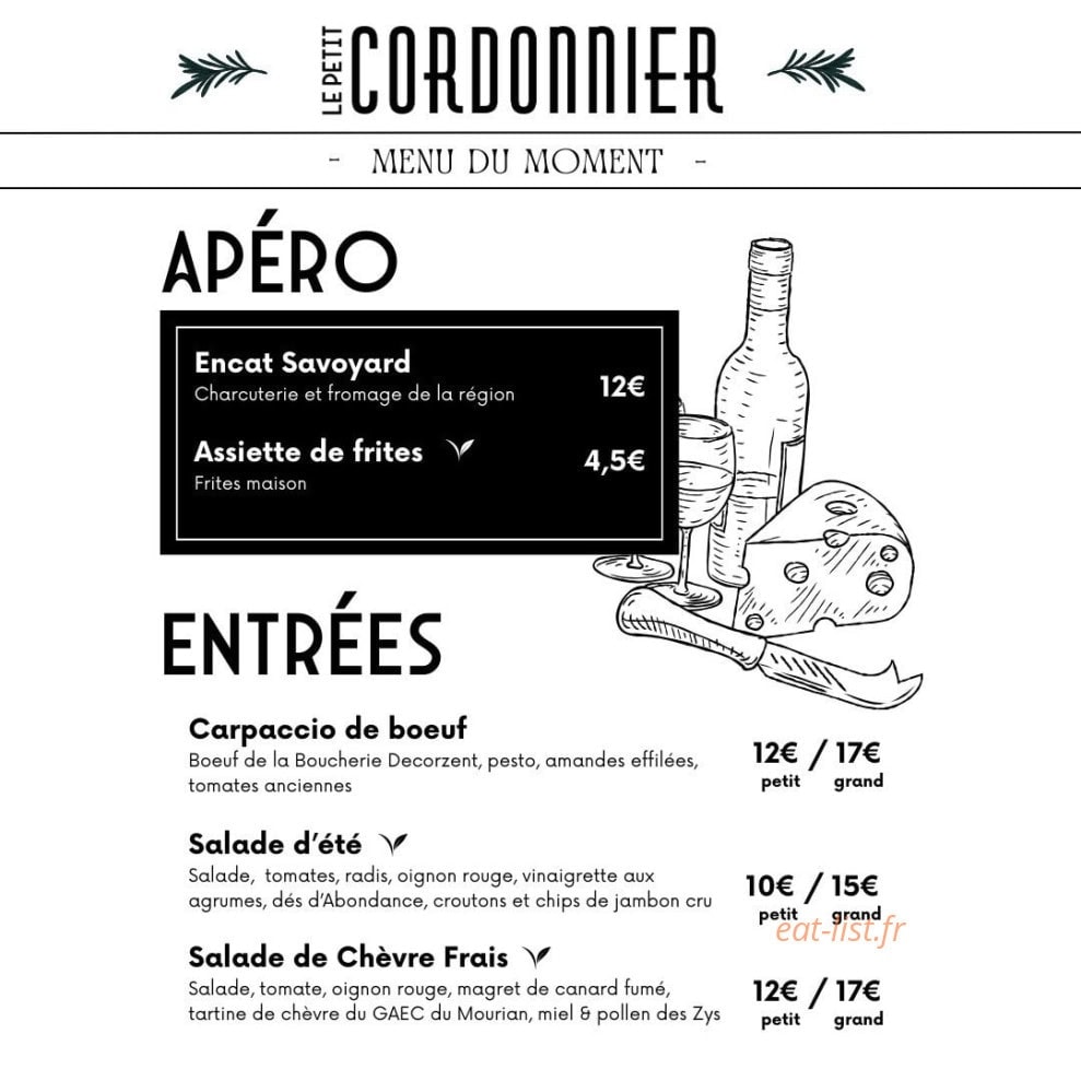Le Petit Cordonnier — carte page 1