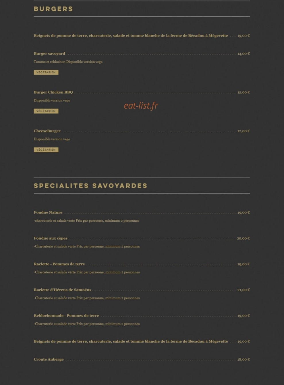 L'Auberge de Mégevette — carte page 2