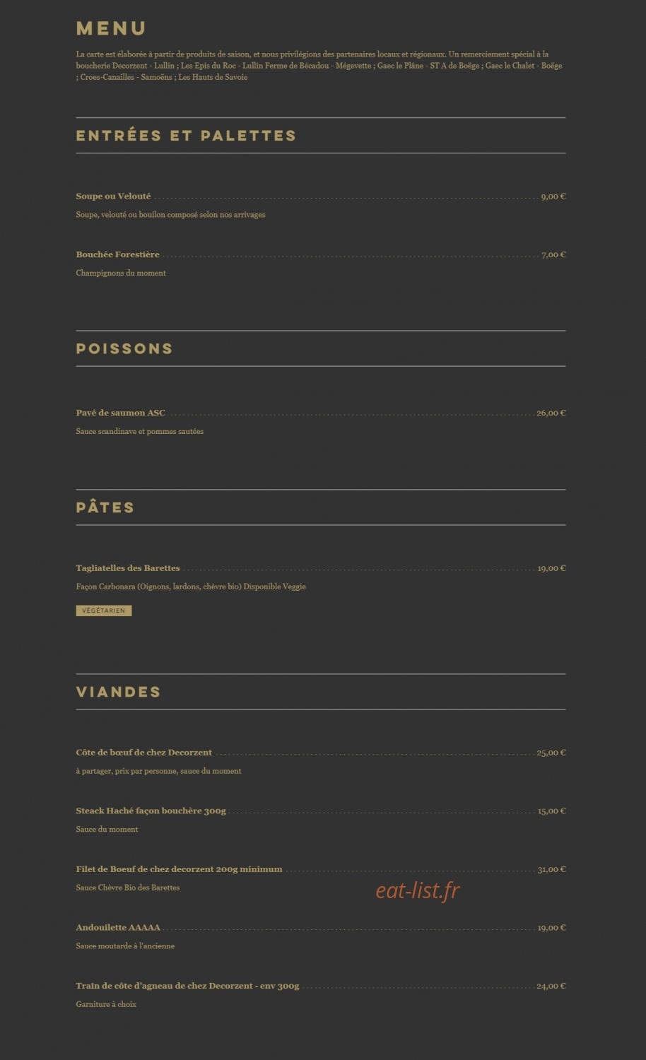 L'Auberge de Mégevette — carte page 1