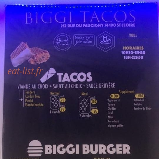 Bigui Tacos — carte page 1