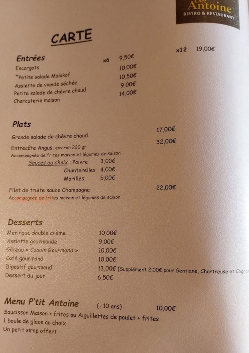 Chez Antoine — carte page 1