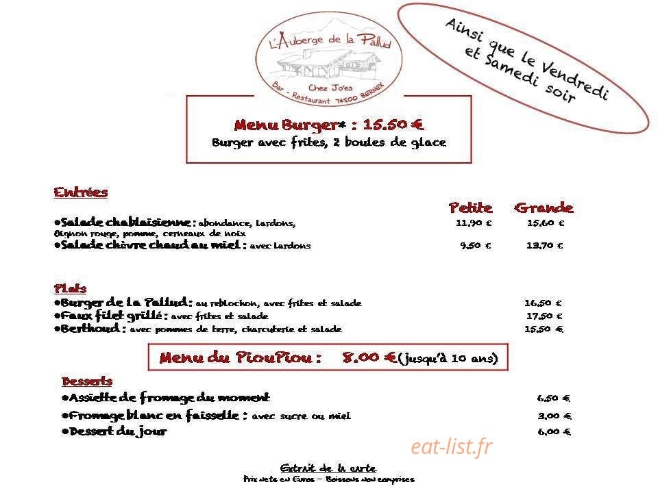 L'Auberge de la Pallud — carte page 1