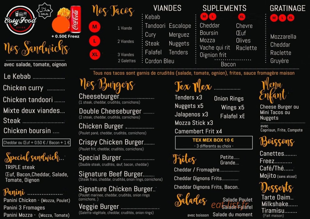 Cosy Food — carte page 1