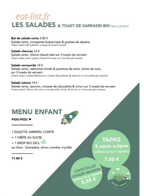 Crêperie Pédalo — carte page 1