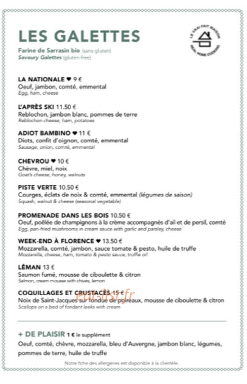 Crêperie Pédalo — carte page 2