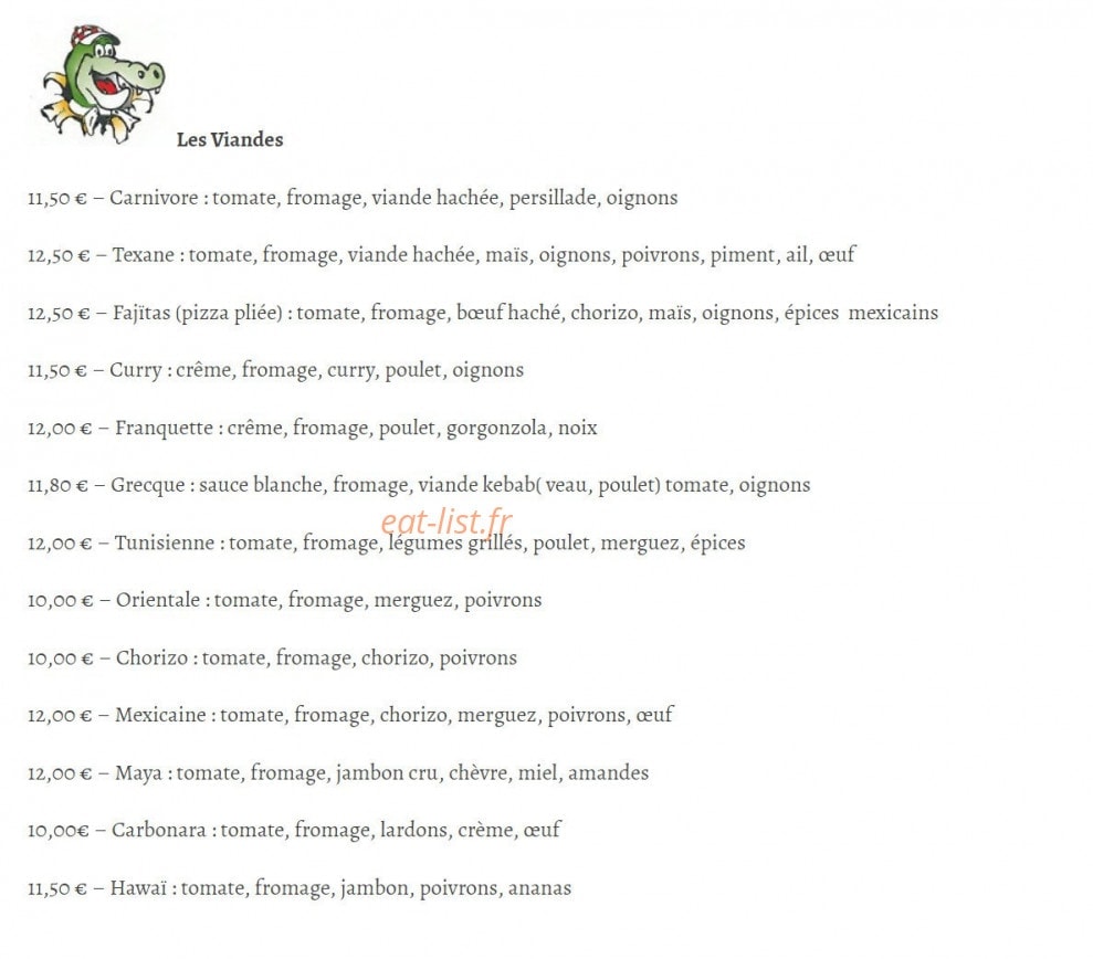 Croc Pizza — carte page 2