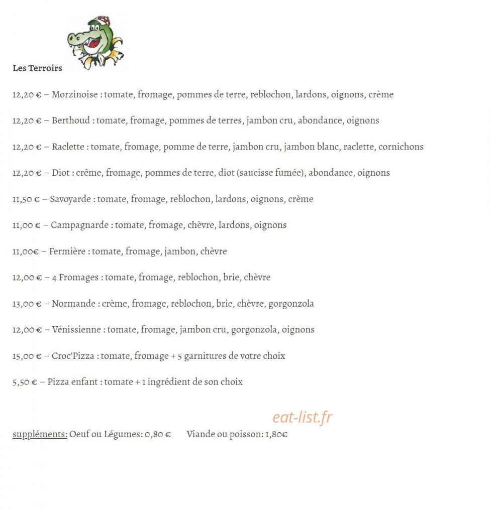 Croc Pizza — carte page 3