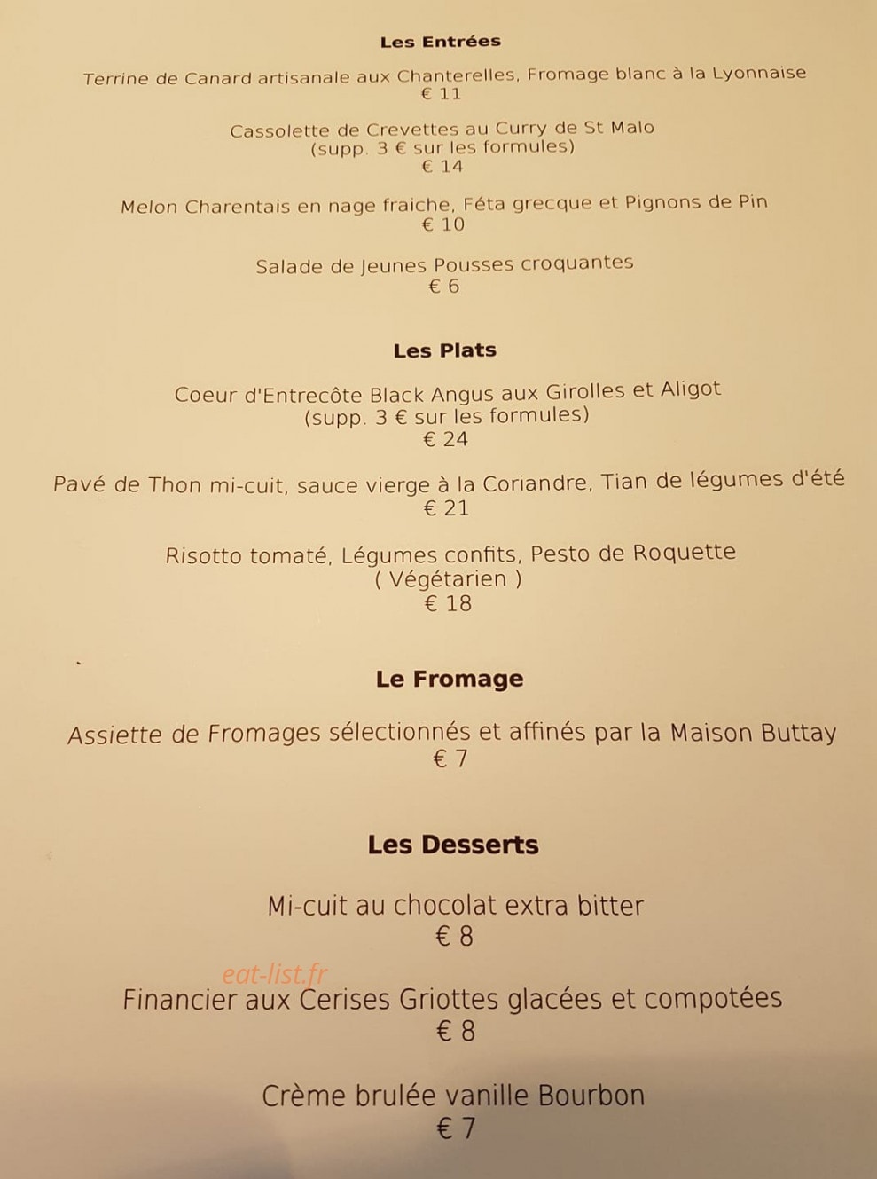 Instant Gourmand — carte page 1