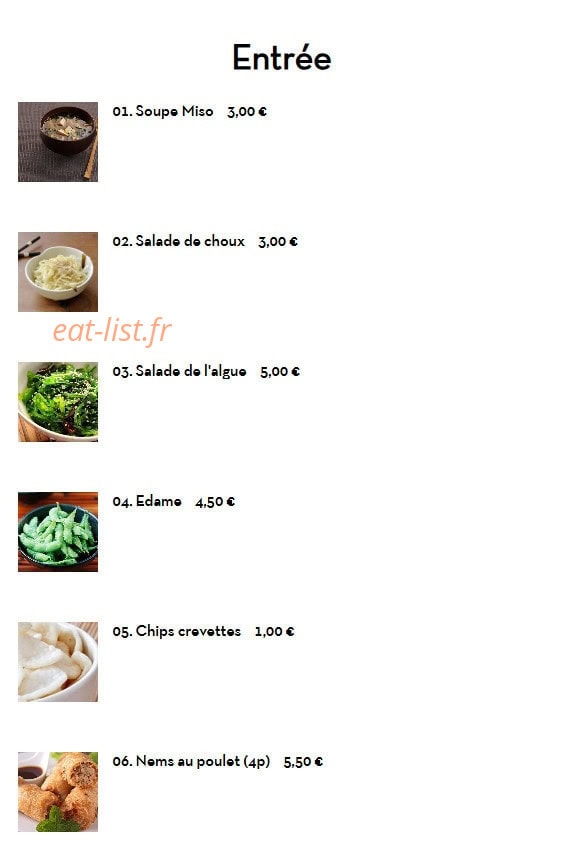 Koko Sushi — carte page 1