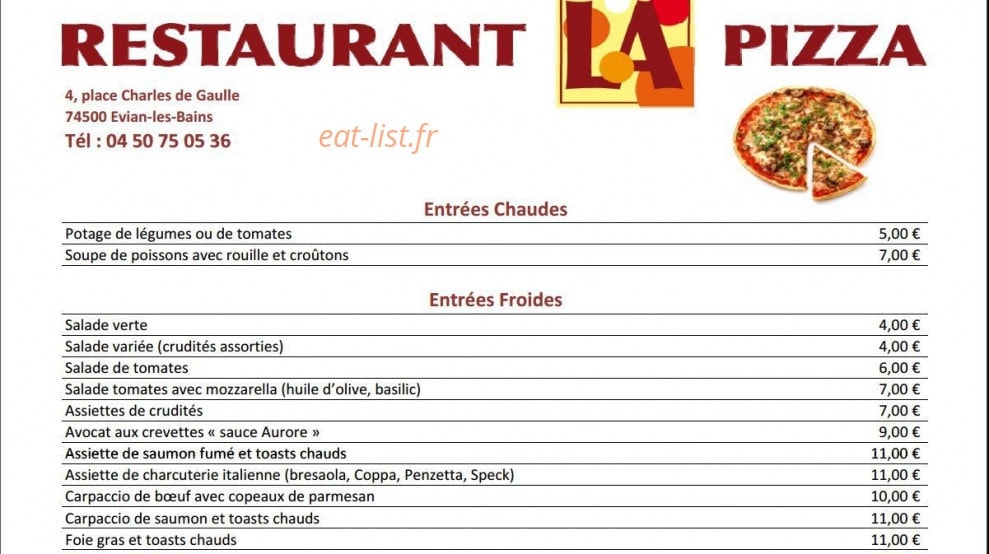 La Pizza — carte page 1