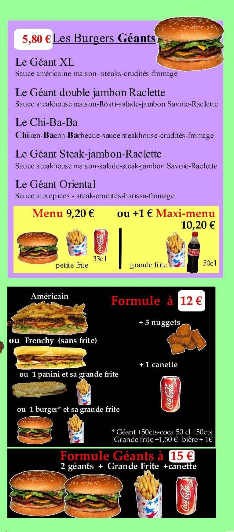 Planet Burger — carte page 3