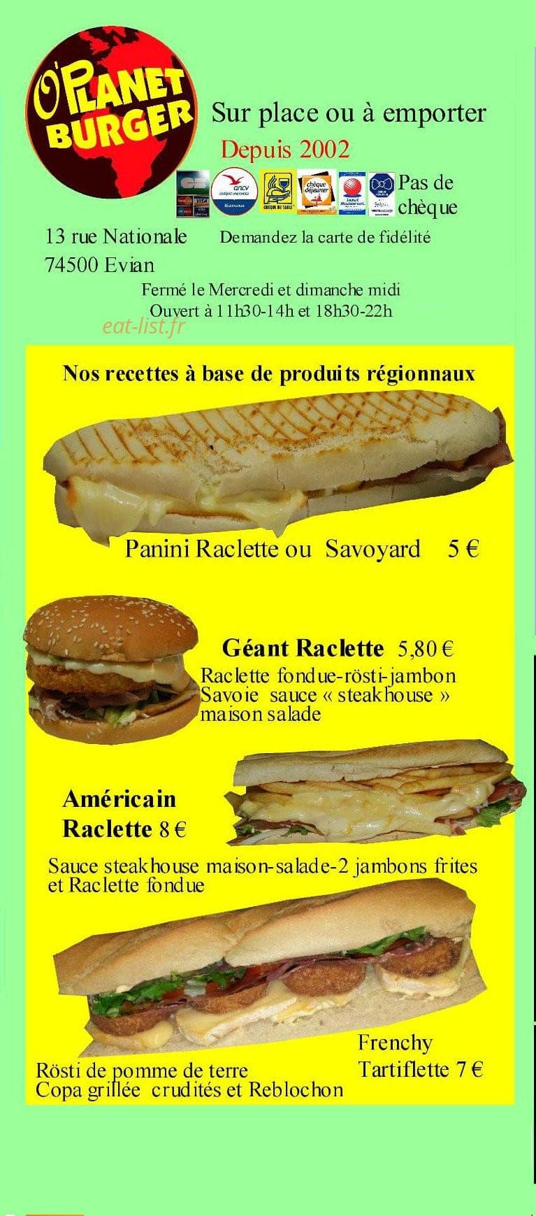 Planet Burger — carte page 2