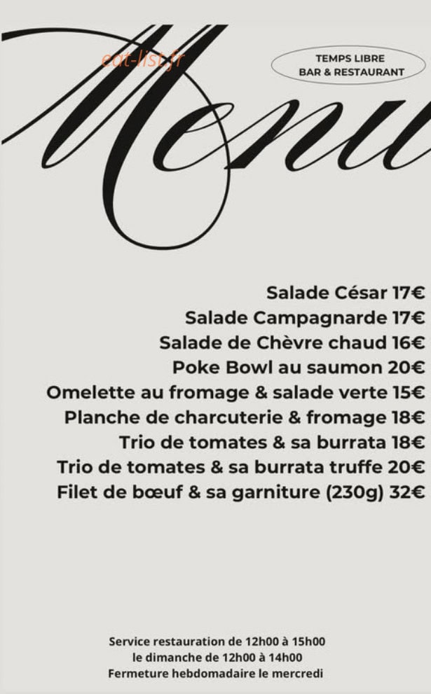 Temps Libre — carte page 1
