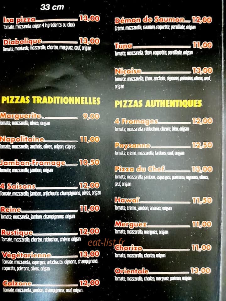 Isa Pizzas — carte page 2