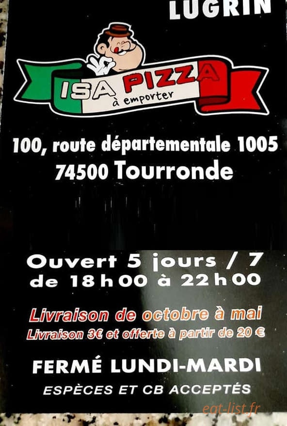 Isa Pizzas — carte page 1